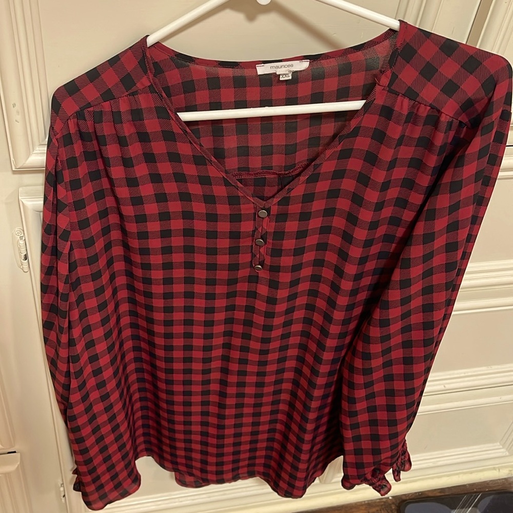 Red and black checkered blouse